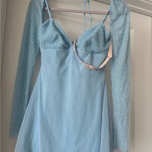 Oh Polly Light Blue Textured Dress